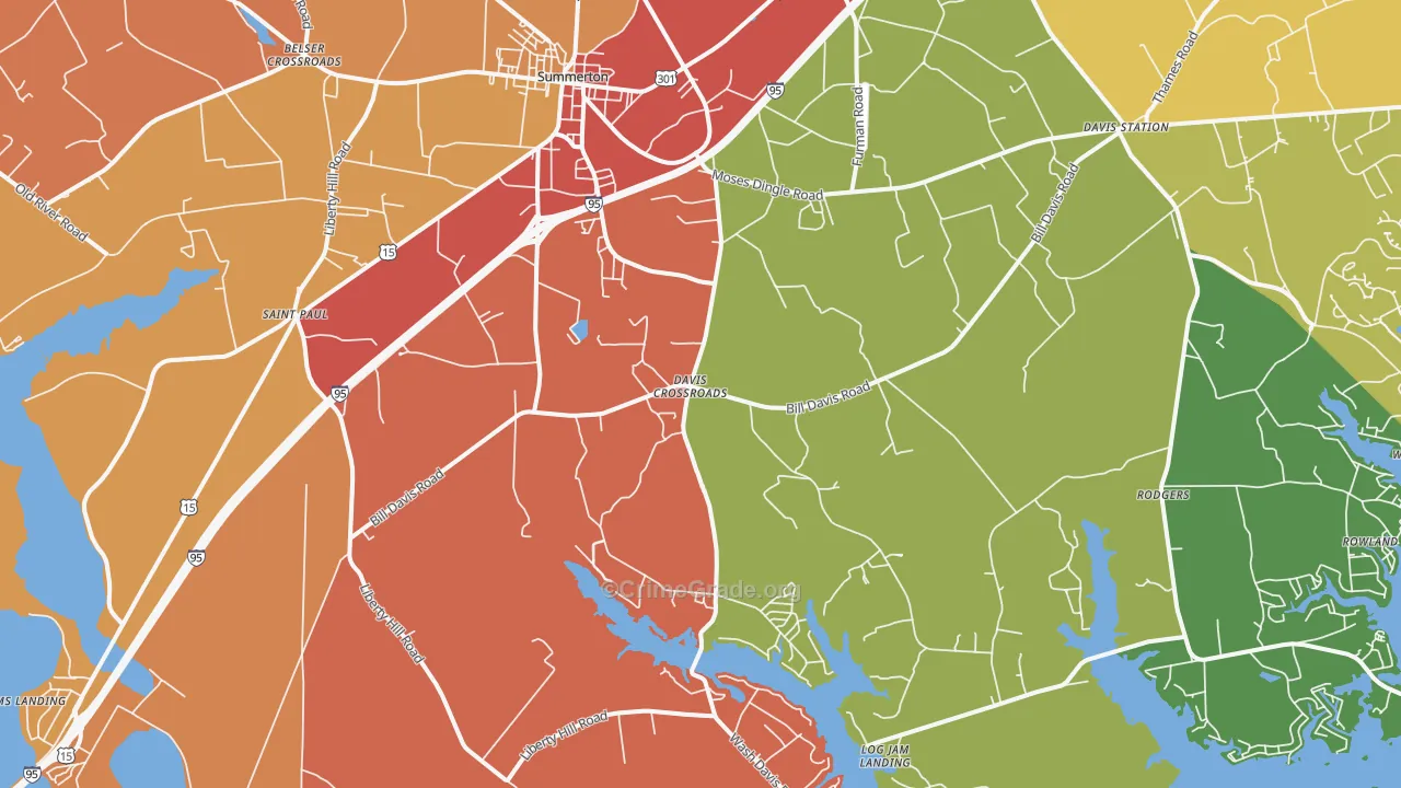 Summerton, SC Map of Robbery Rates
