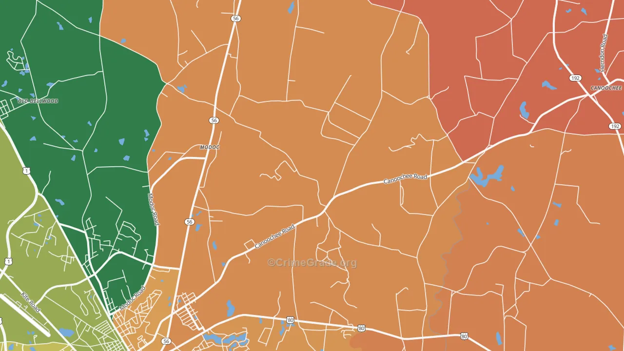 Summertown, GA Map of Robbery Rates