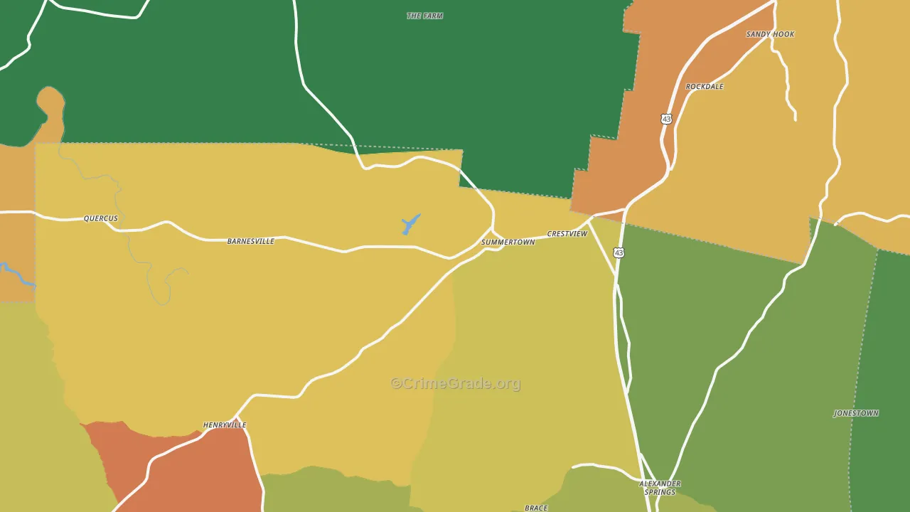 Summertown, TN Map of Robbery Rates