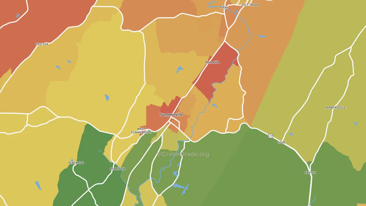 Summerville, GA Map of Robbery Rates