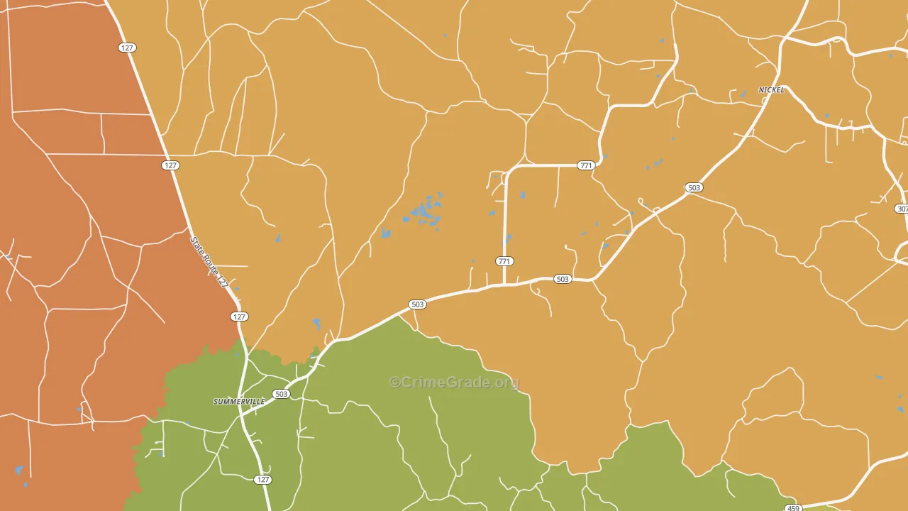Summerville, LA Map of Robbery Rates
