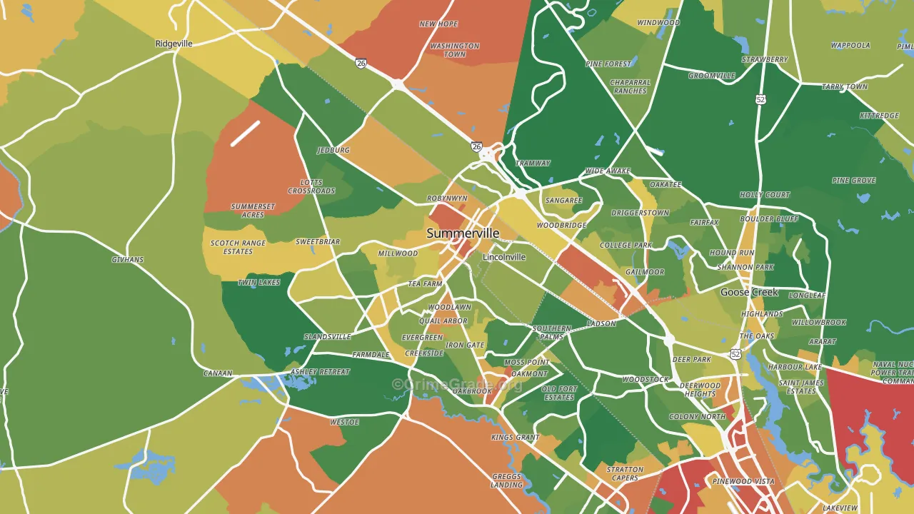 Summerville, SC Map of Robbery Rates