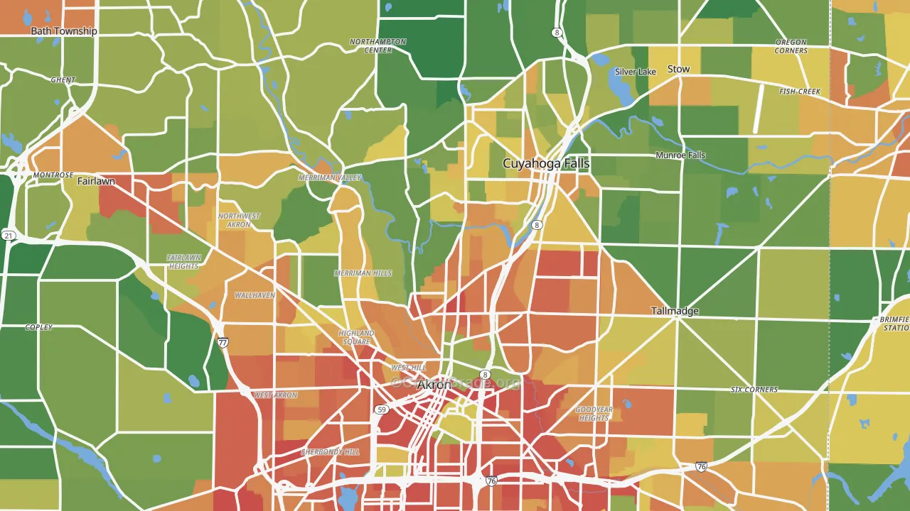Summit County, OH Map of Robbery Rates