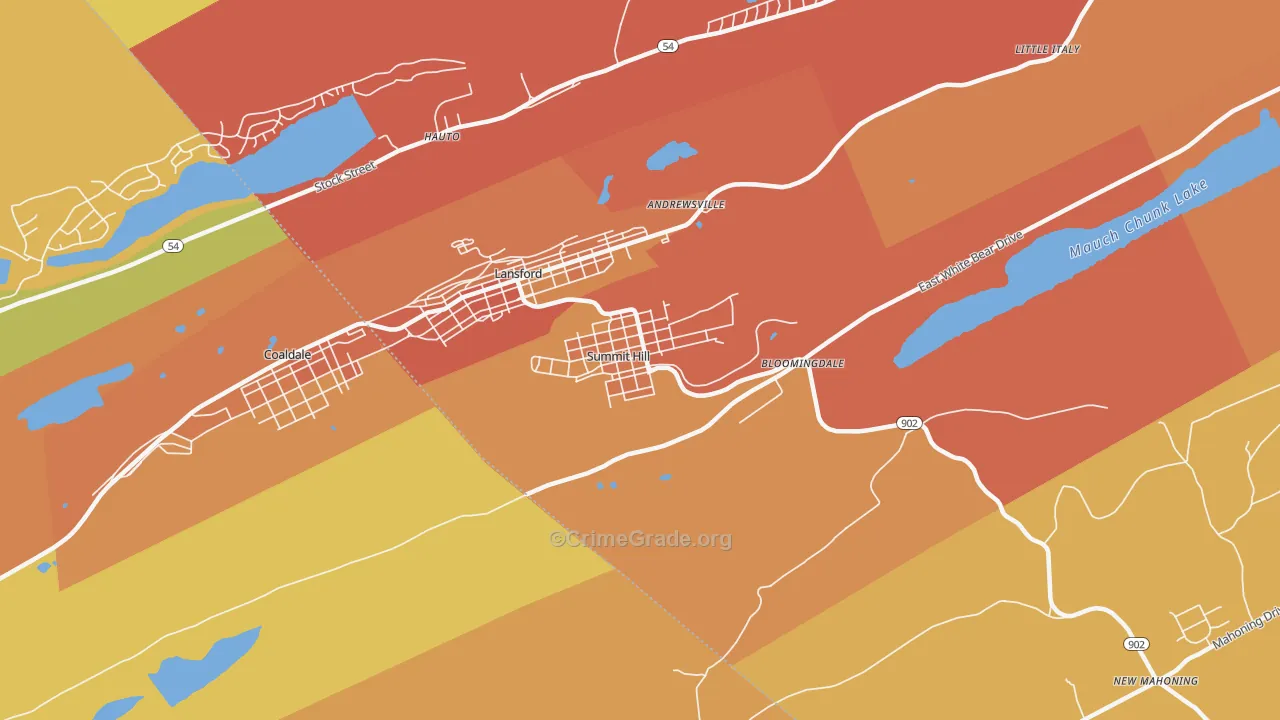 Summit Hill, PA Map of Robbery Rates