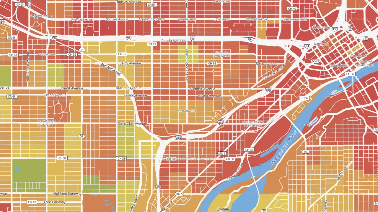 Summit Hill, St. Paul, MN Map of Robbery Rates