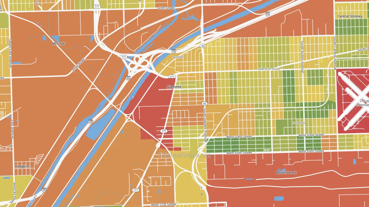 Summit, IL Map of Robbery Rates