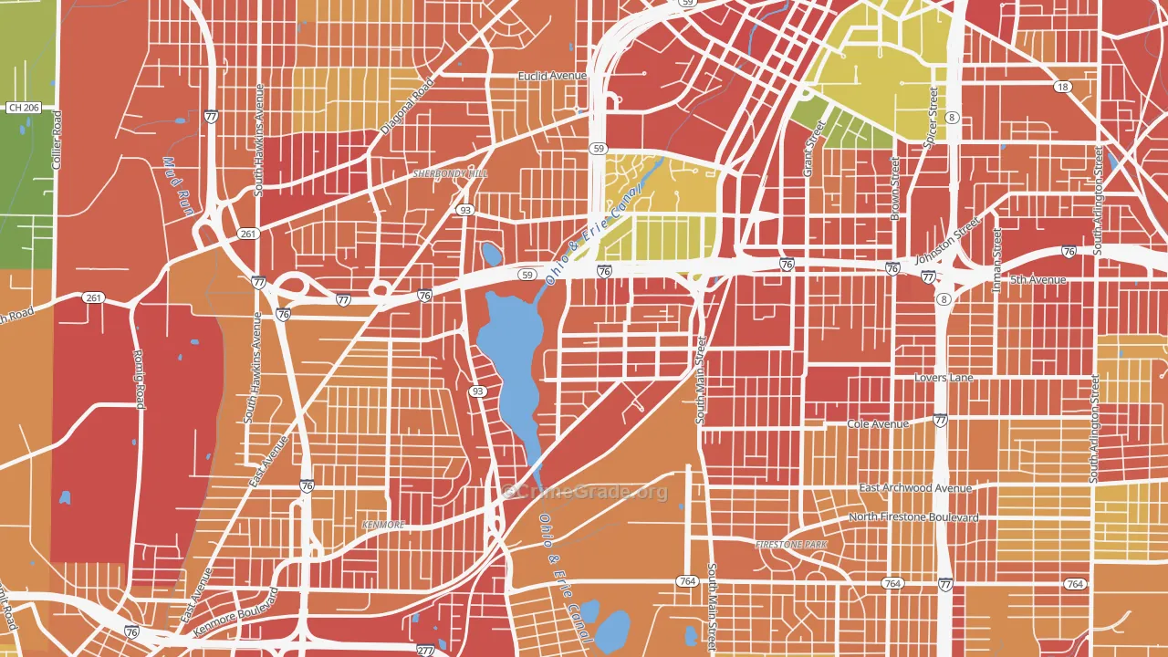 Summit Lake, Akron, OH Map of Robbery Rates