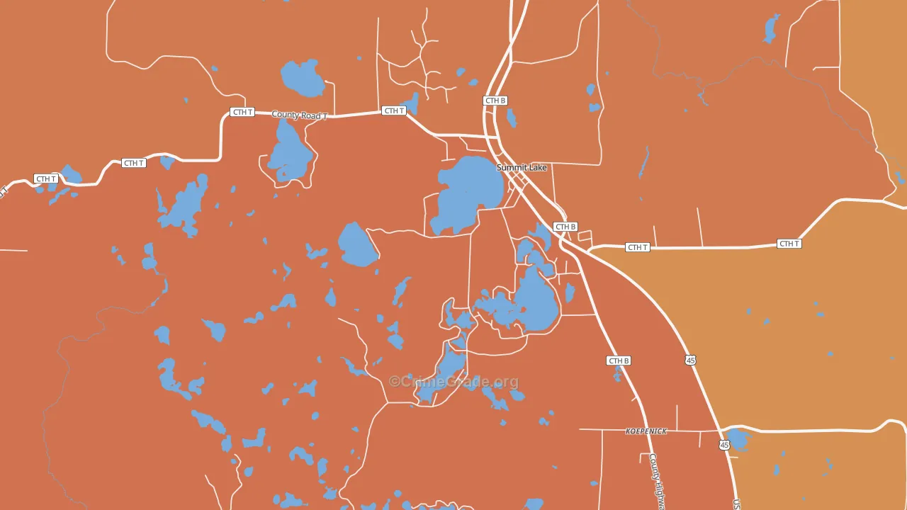 Summit Lake, WI Map of Robbery Rates