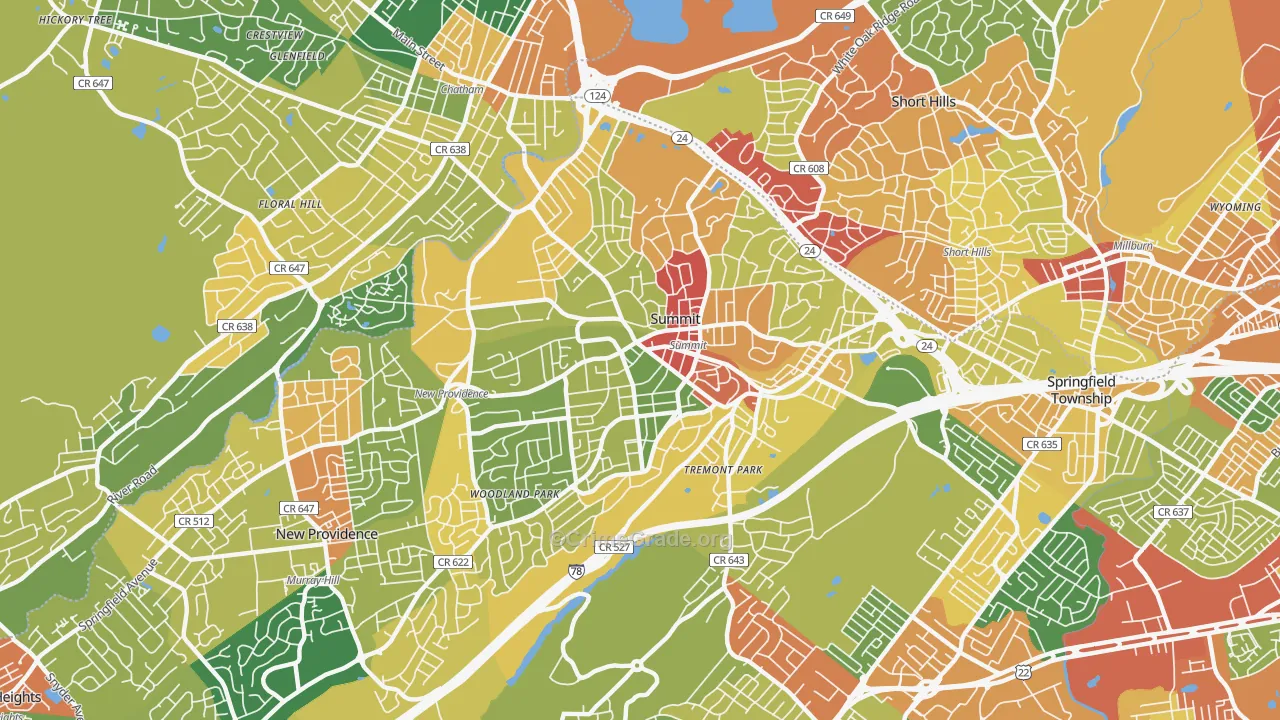 Summit, NJ Map of Robbery Rates