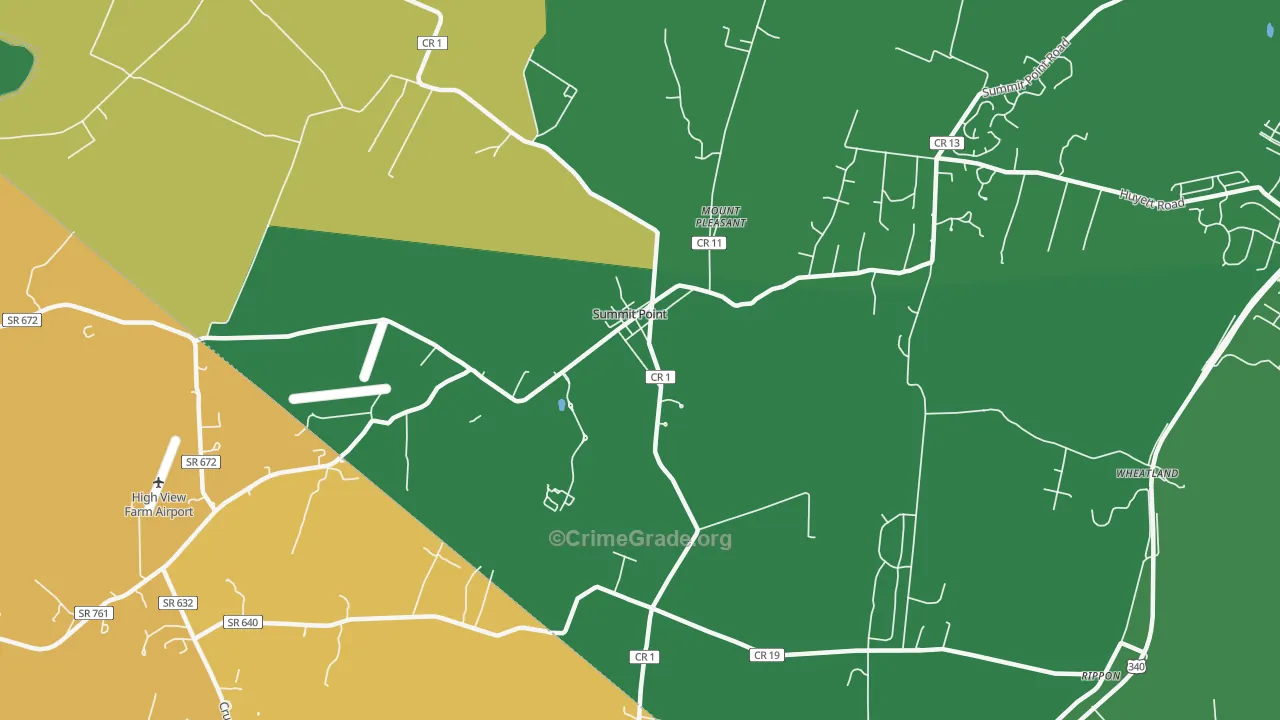 Summit Point, WV Map of Robbery Rates