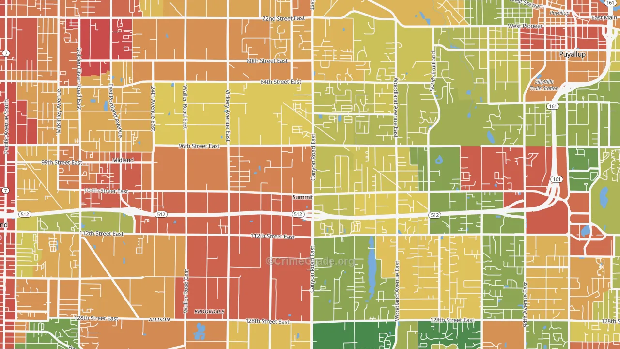 Summit, Puyallup, WA Map of Robbery Rates