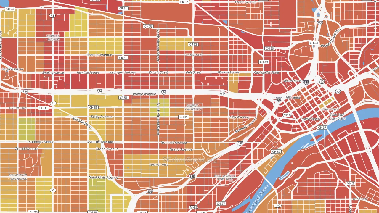 Summit-University, St. Paul, MN Map of Robbery Rates