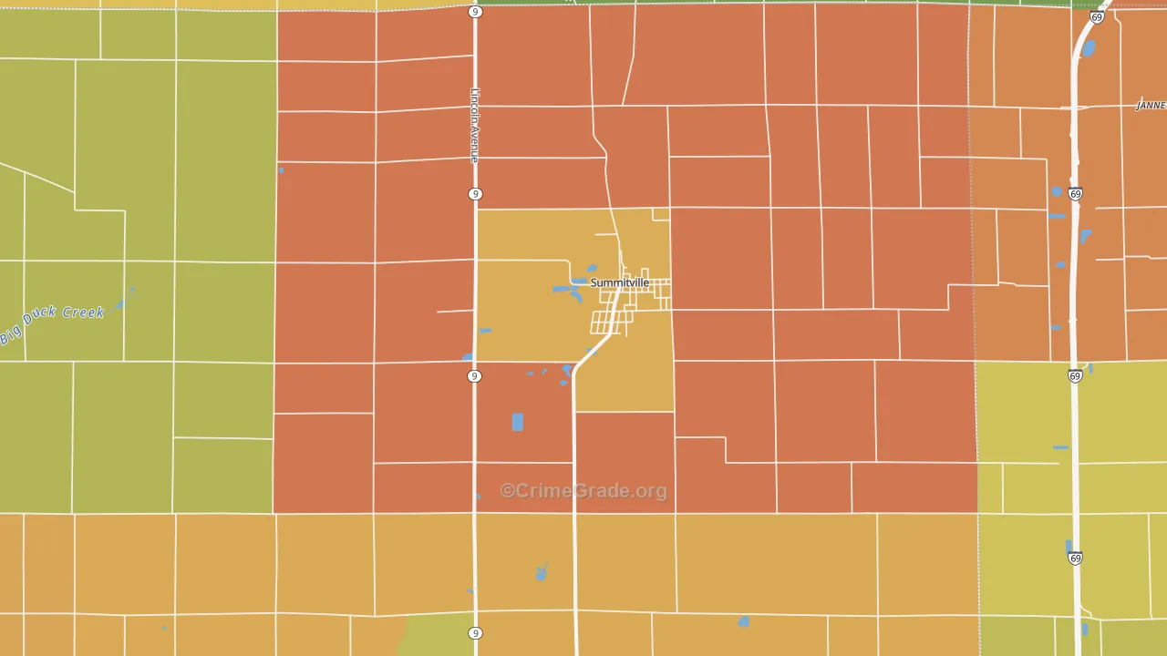 Summitville, IN Map of Robbery Rates