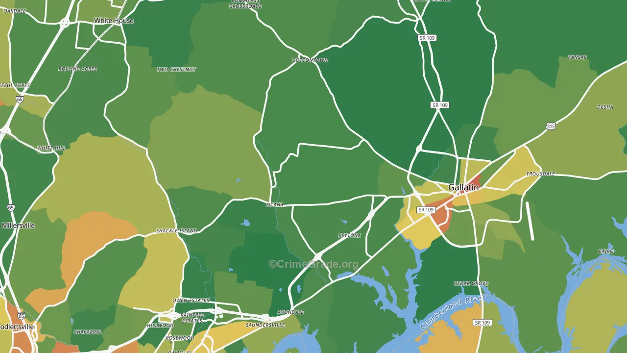 Sumner County, TN Map of Robbery Rates
