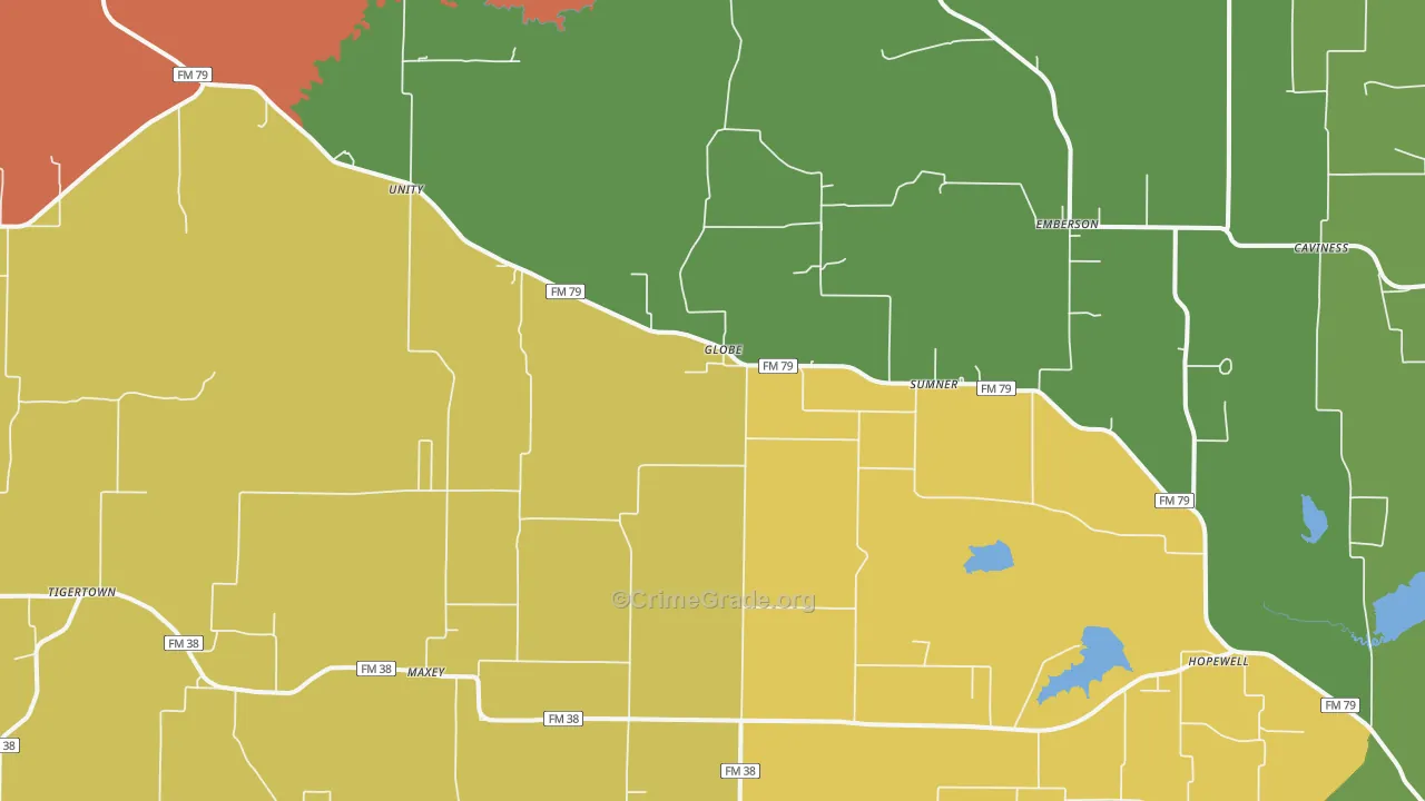 Sumner, TX Map of Robbery Rates