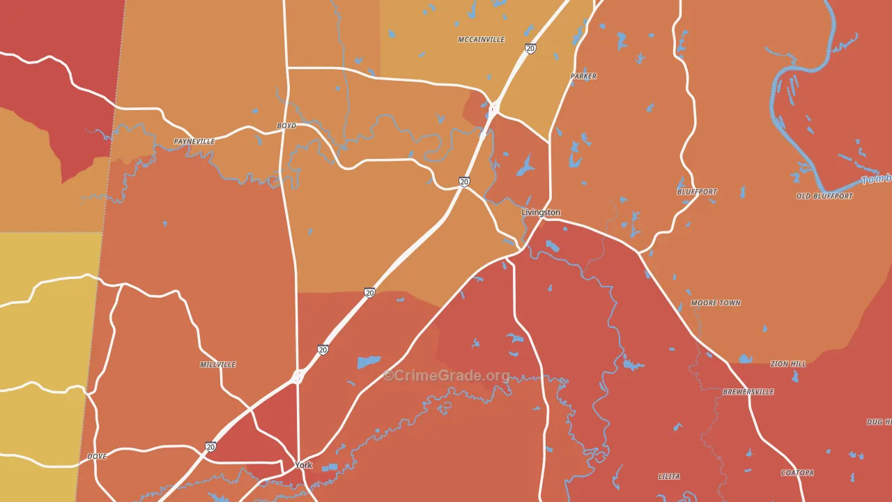 Sumter County, AL Map of Robbery Rates