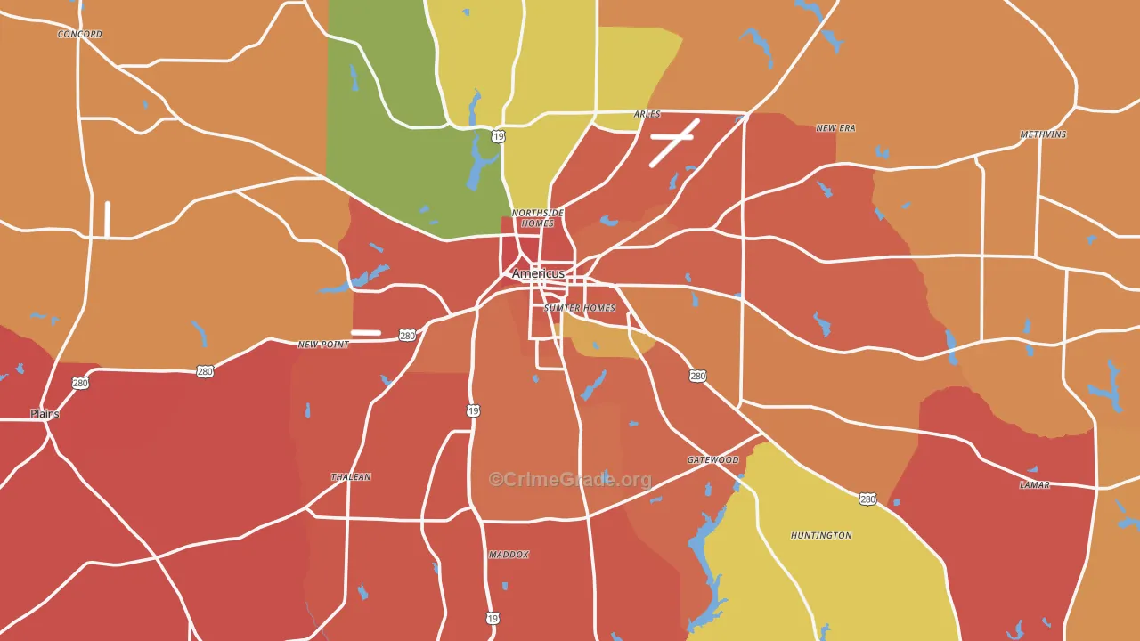 Sumter County, GA Map of Robbery Rates