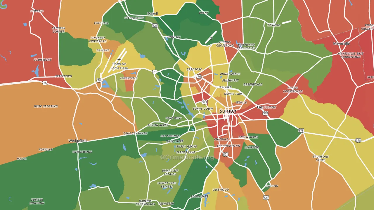 Sumter County, SC Map of Robbery Rates
