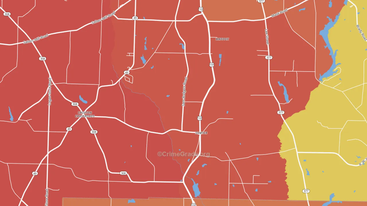 Sumter, GA Map of Robbery Rates
