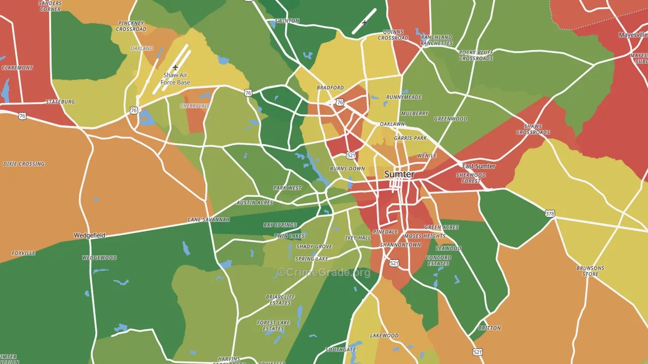 Sumter, SC Map of Robbery Rates