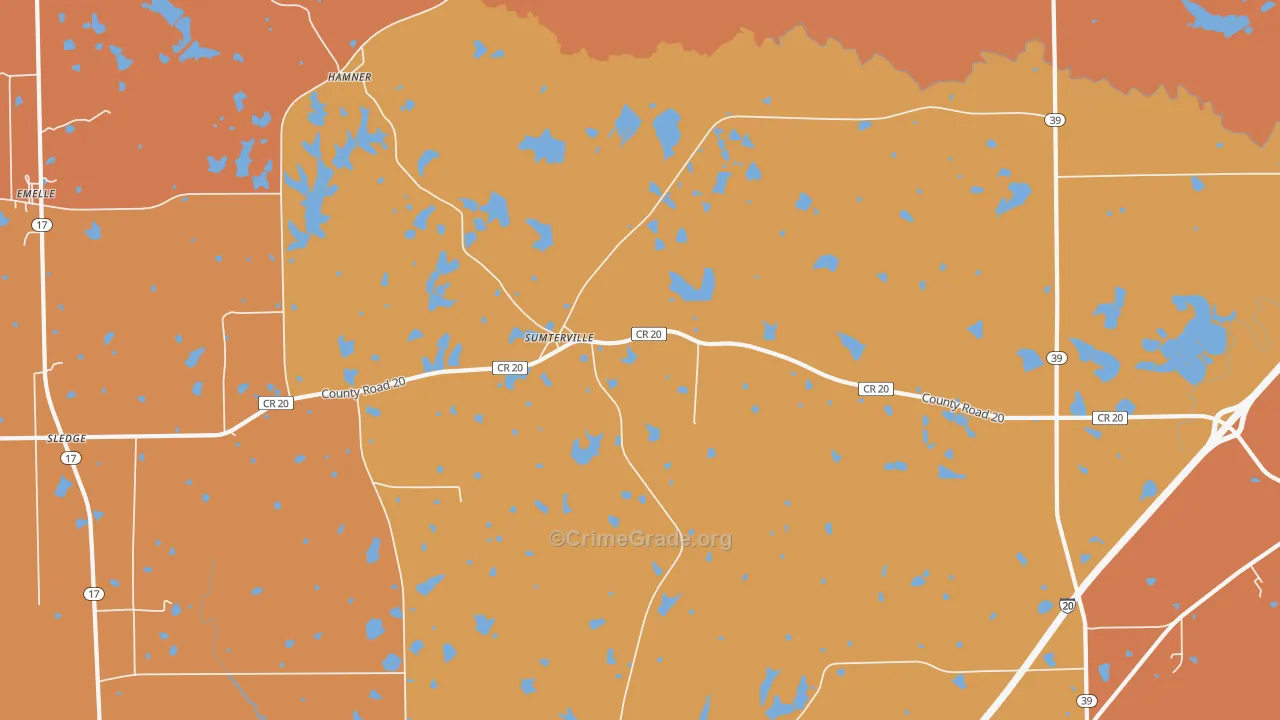 Sumterville, AL Map of Robbery Rates