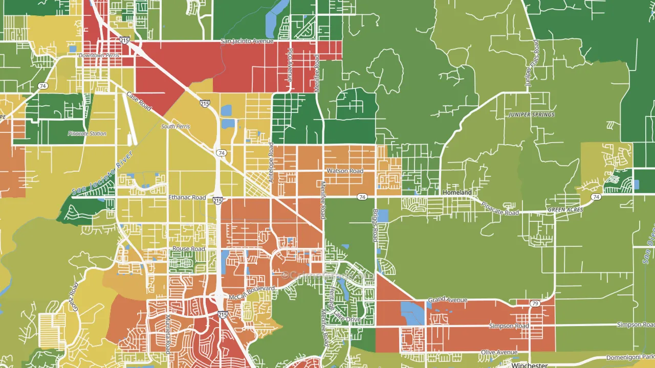 Sun City, CA Map of Robbery Rates