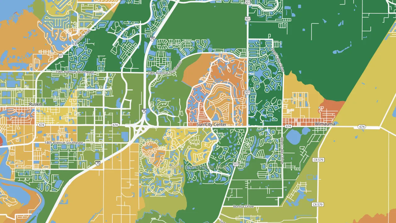 Sun City Center, FL Map of Robbery Rates
