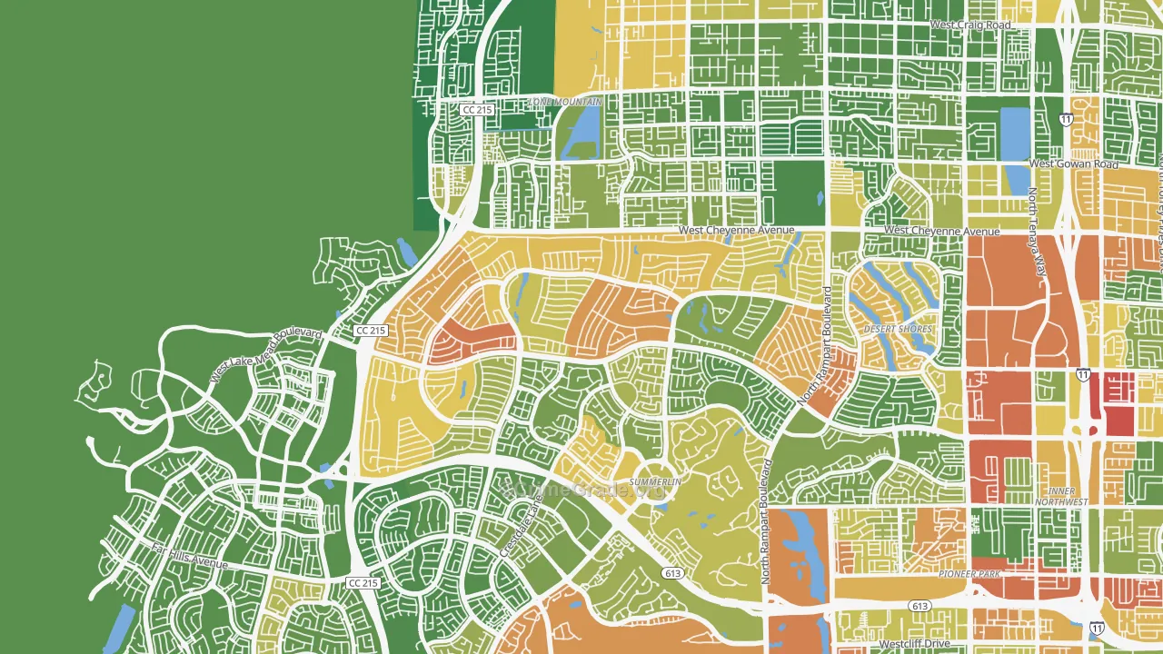 Sun City Summerlin, Las Vegas, NV Map of Robbery Rates