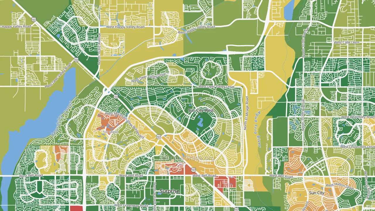 Sun City West, AZ Map of Robbery Rates