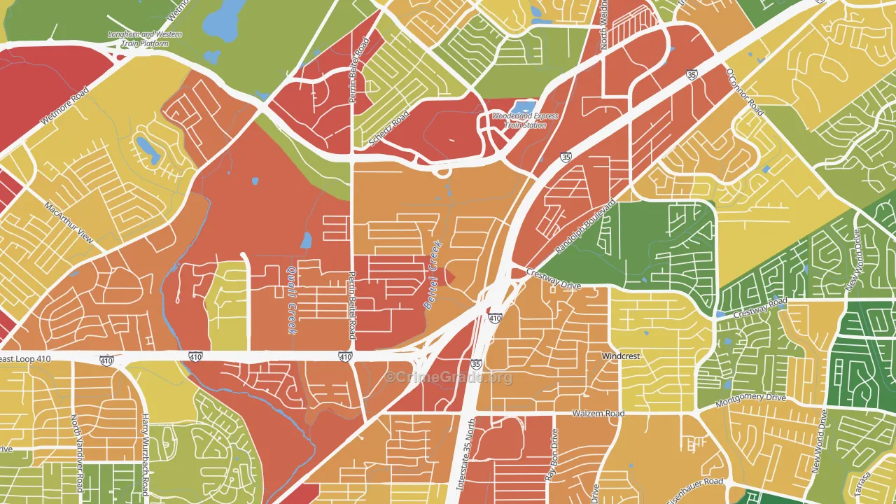 Sun Gate, San Antonio, TX Map of Robbery Rates
