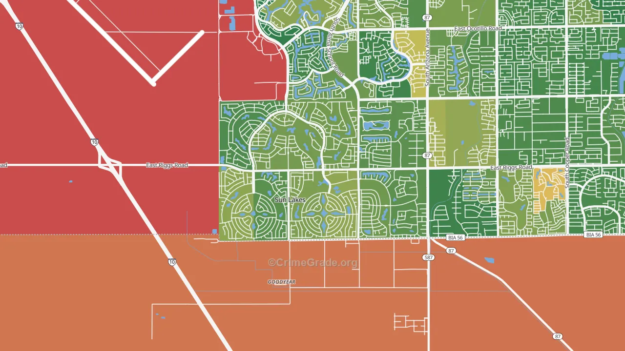Sun Lakes, AZ Map of Robbery Rates