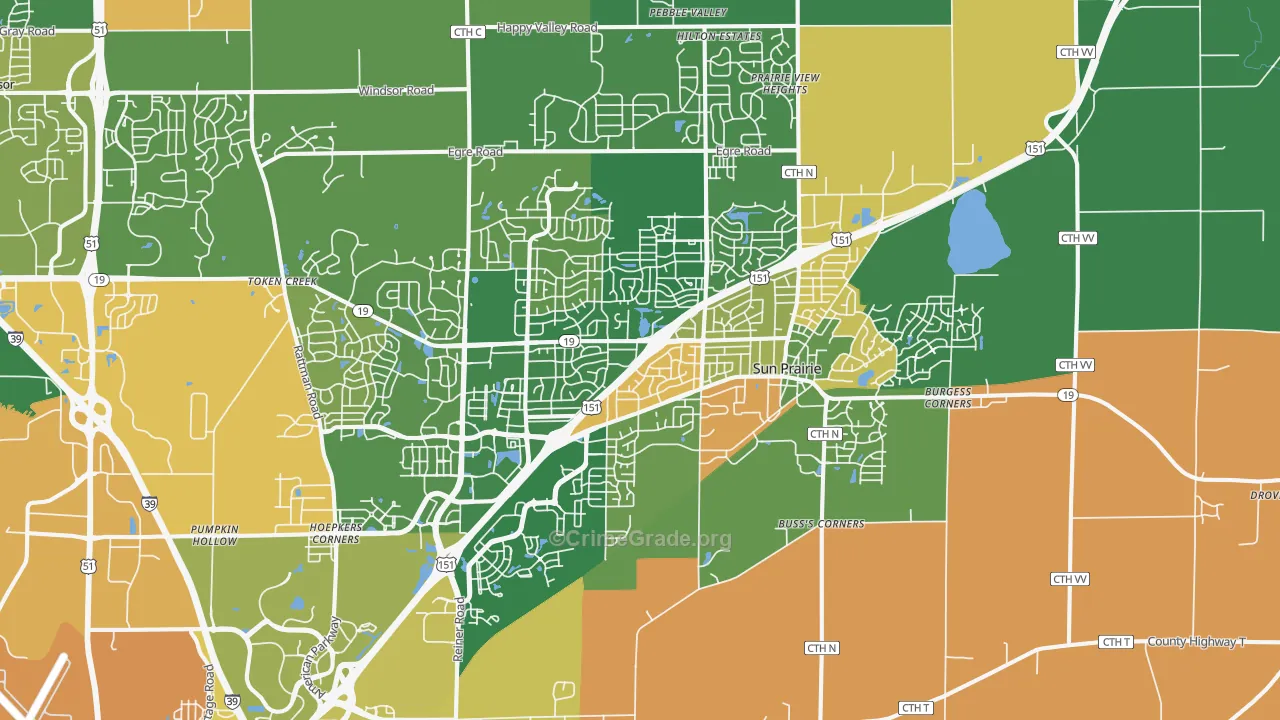 Sun Prairie, WI Map of Robbery Rates