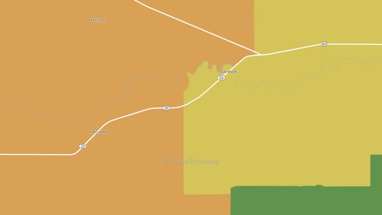 Sun River, MT Map of Robbery Rates