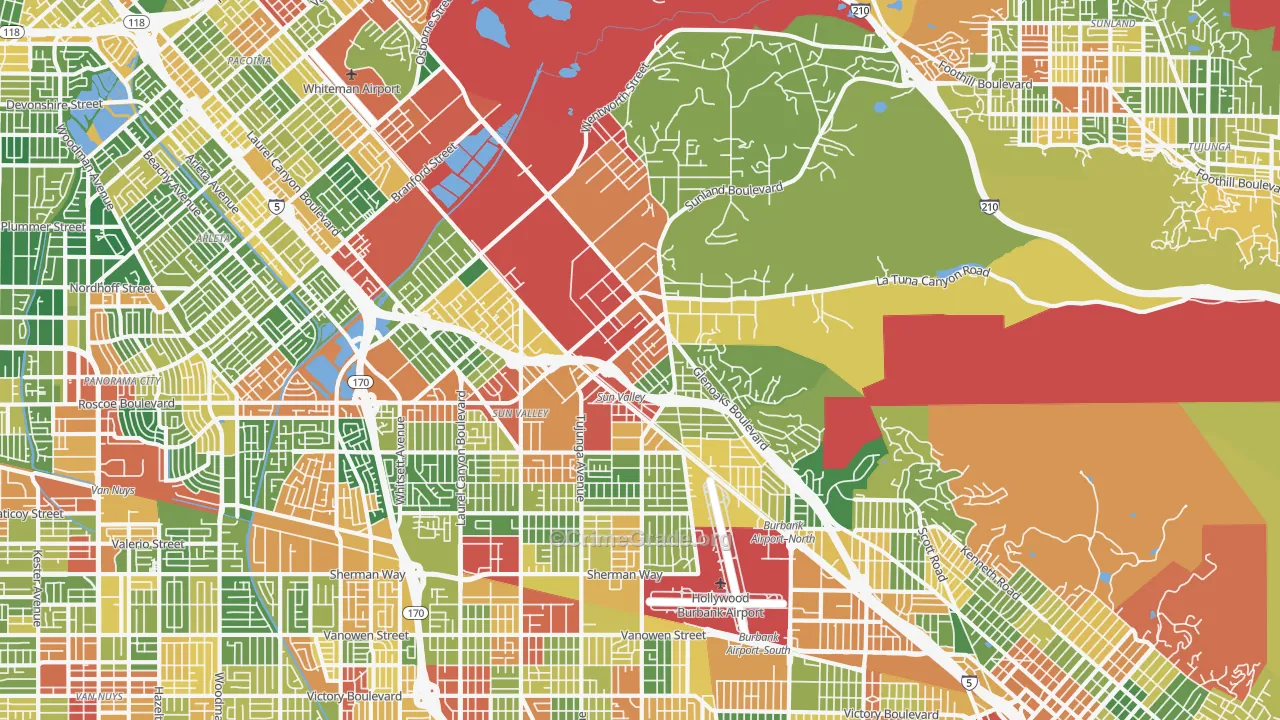 Sun Valley, CA Map of Robbery Rates