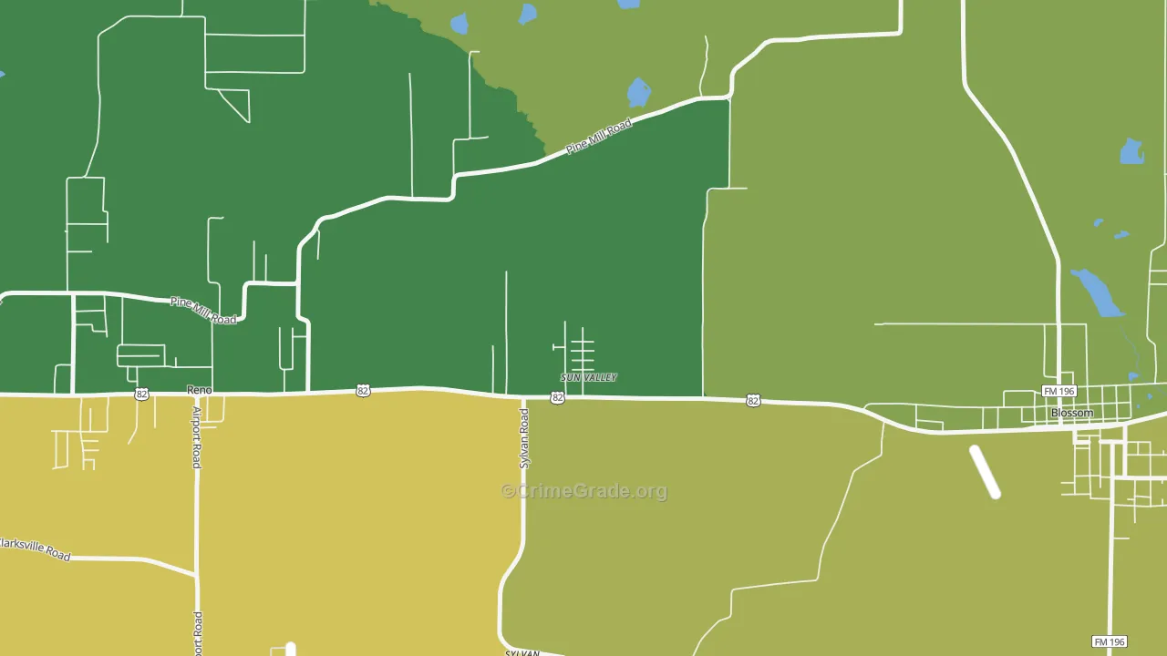 Sun Valley, TX Map of Robbery Rates