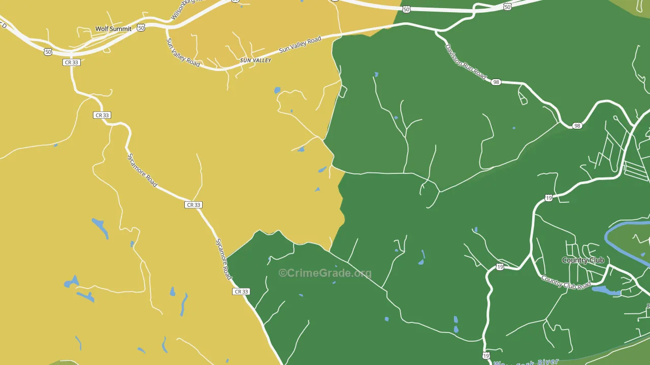 Sun Valley, WV Map of Robbery Rates