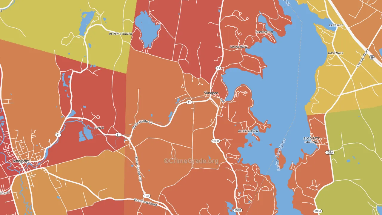 Sunapee, NH Map of Robbery Rates