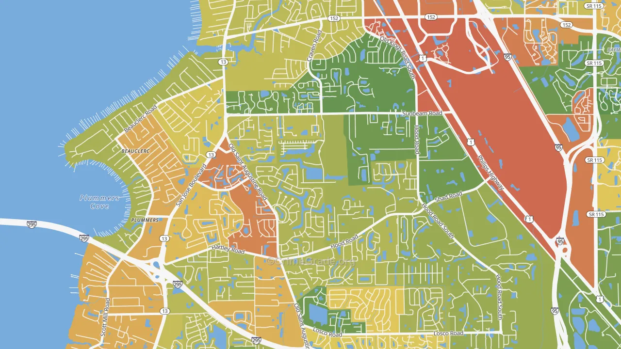 Sunbeam, Jacksonville, FL Map of Robbery Rates
