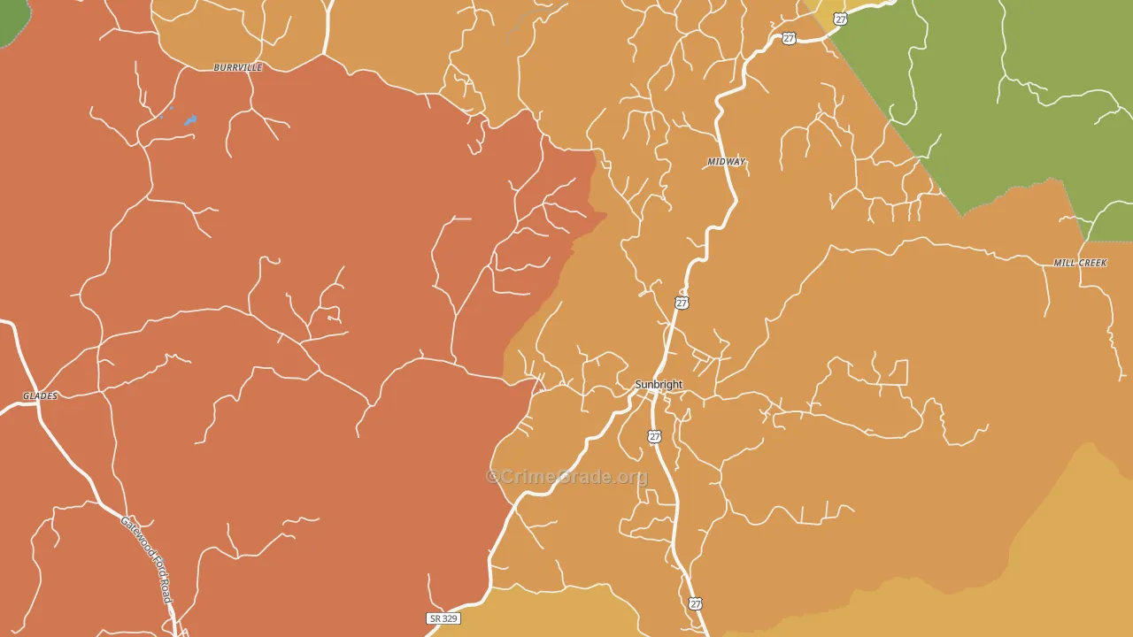 Sunbright, TN Map of Robbery Rates