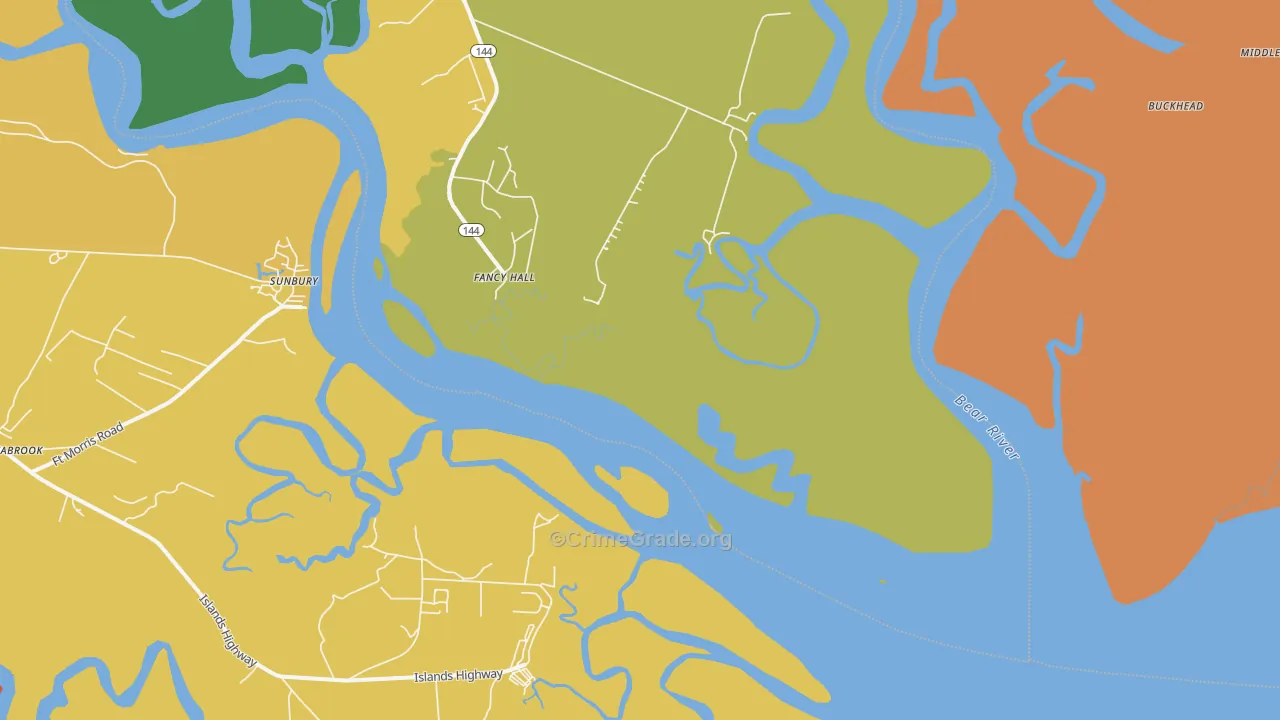 Sunbury, GA Map of Robbery Rates