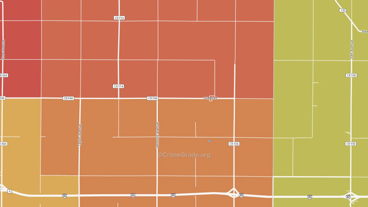 Sunbury, IA Map of Robbery Rates