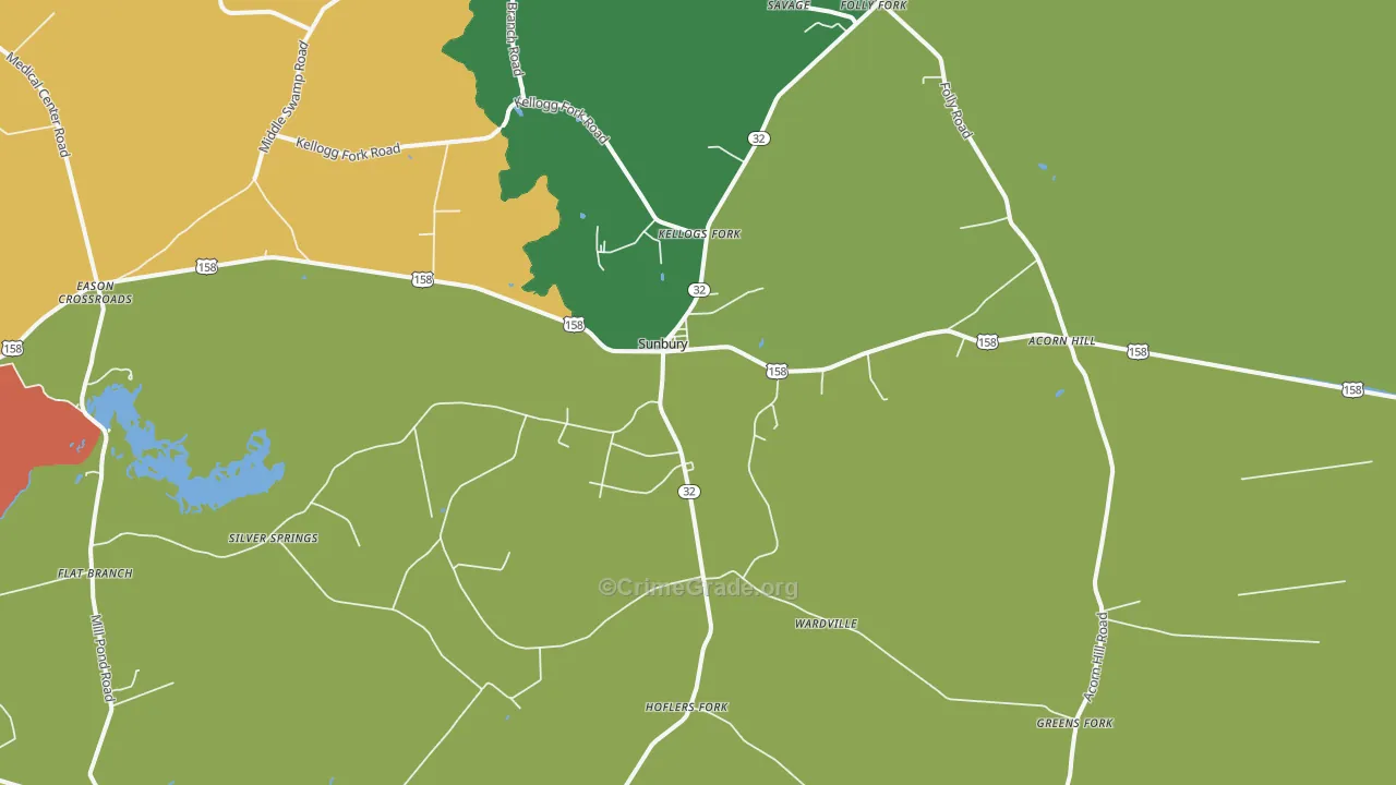 Sunbury, NC Map of Robbery Rates