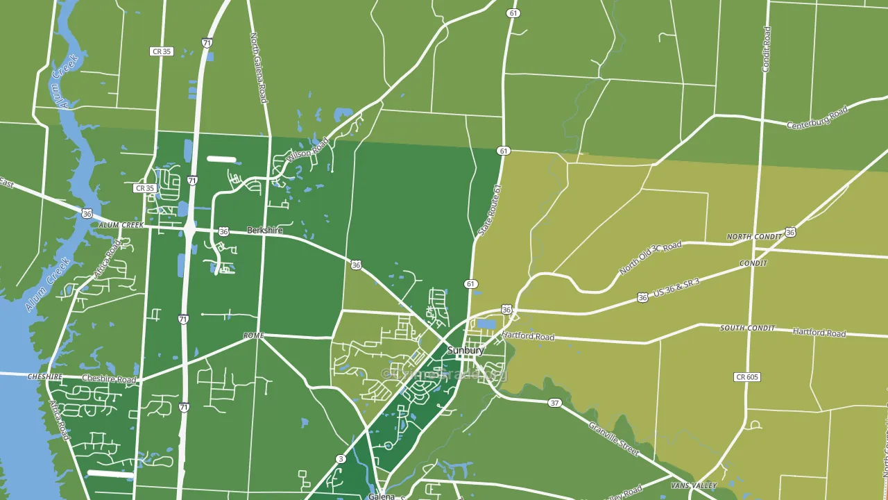 Sunbury, OH Map of Robbery Rates