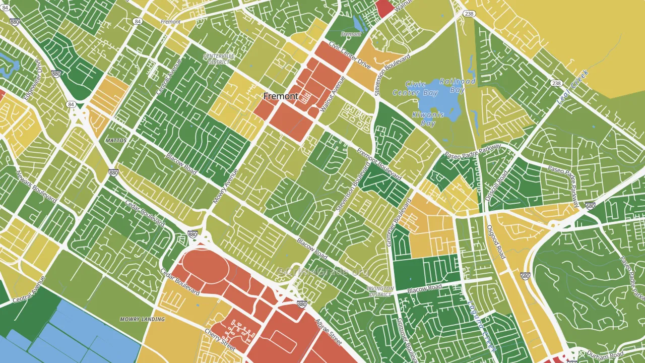 Sundale, Fremont, CA Map of Robbery Rates
