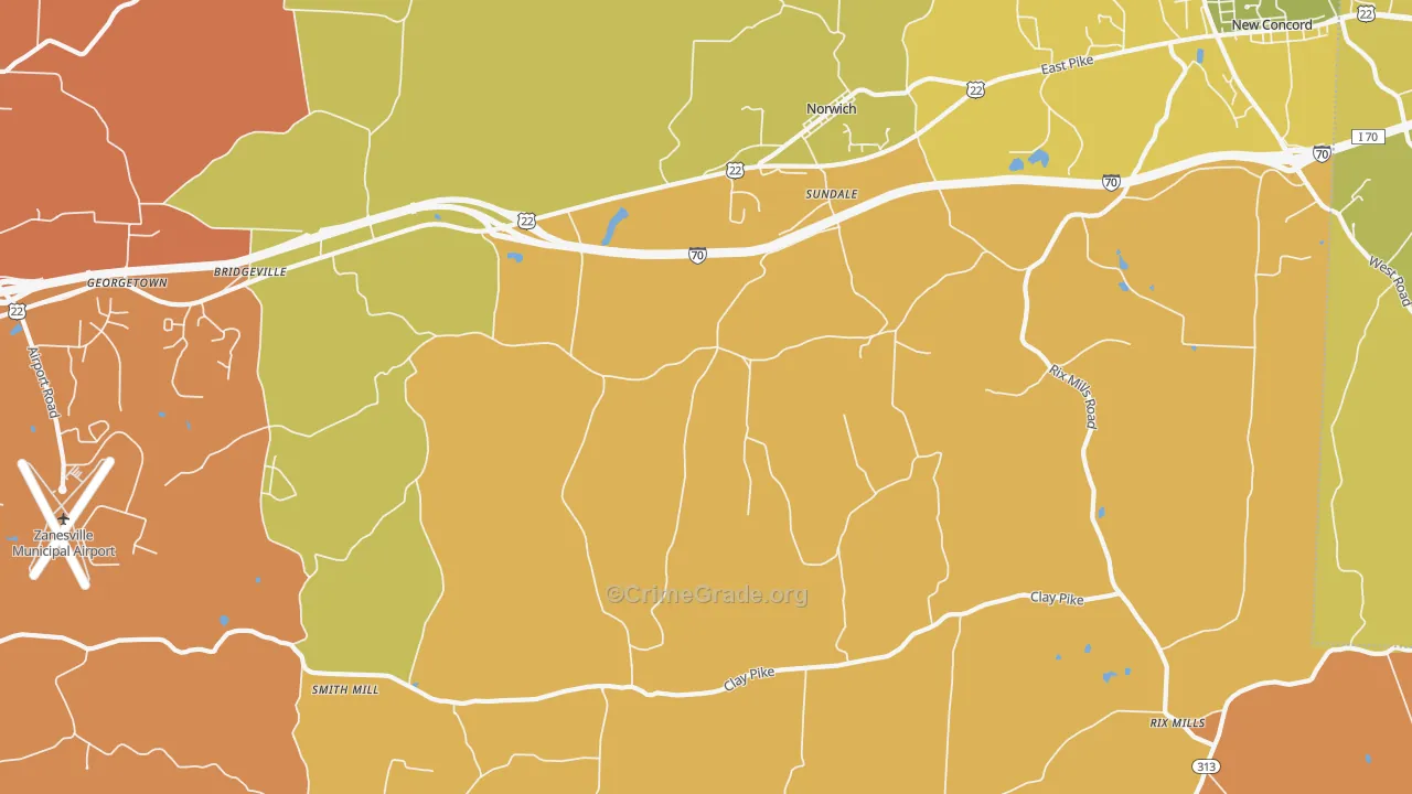 Sundale, OH Map of Robbery Rates