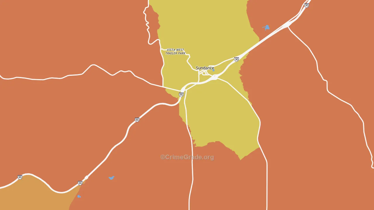 Sundance, WY Map of Robbery Rates