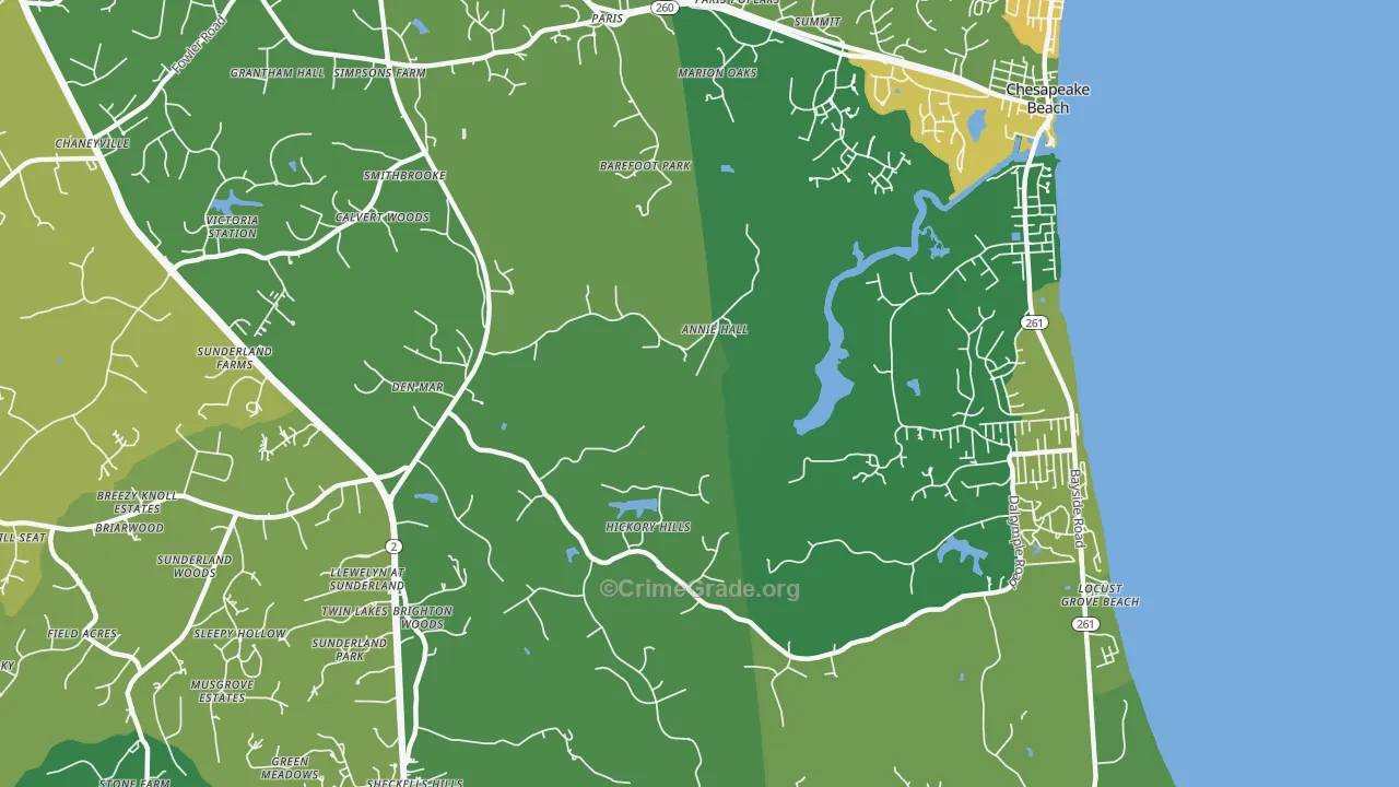 Sunderland, MD Map of Robbery Rates