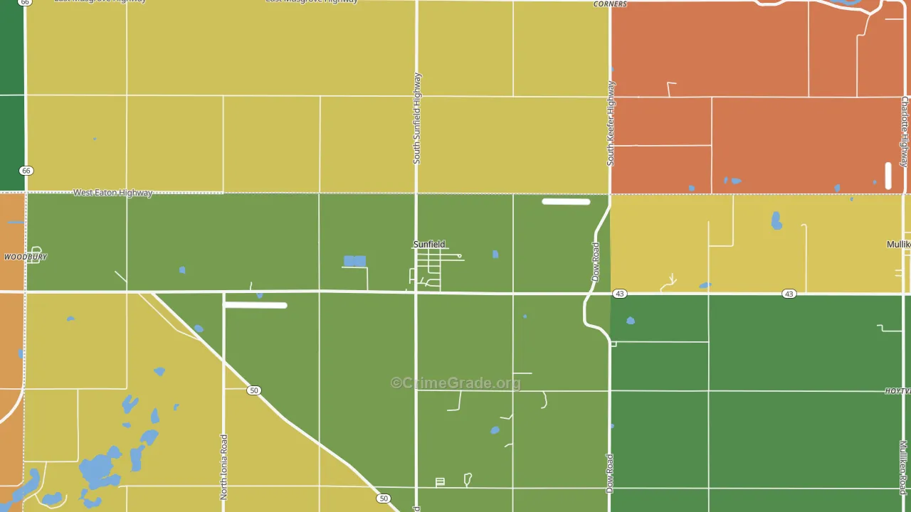 Sunfield, MI Map of Robbery Rates