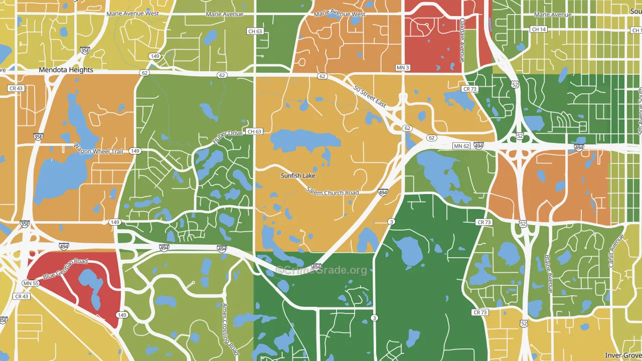 Sunfish Lake, MN Map of Robbery Rates