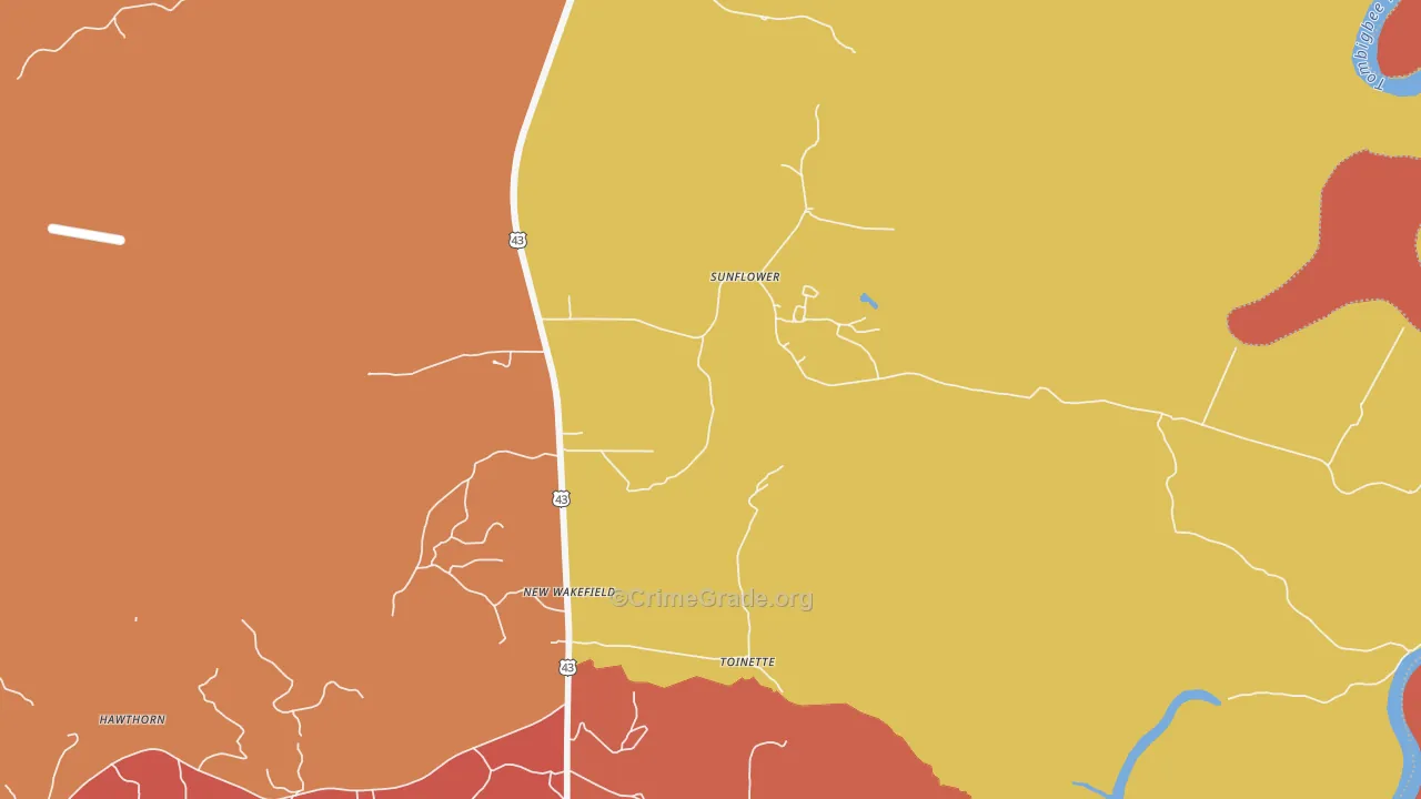 Sunflower, AL Map of Robbery Rates